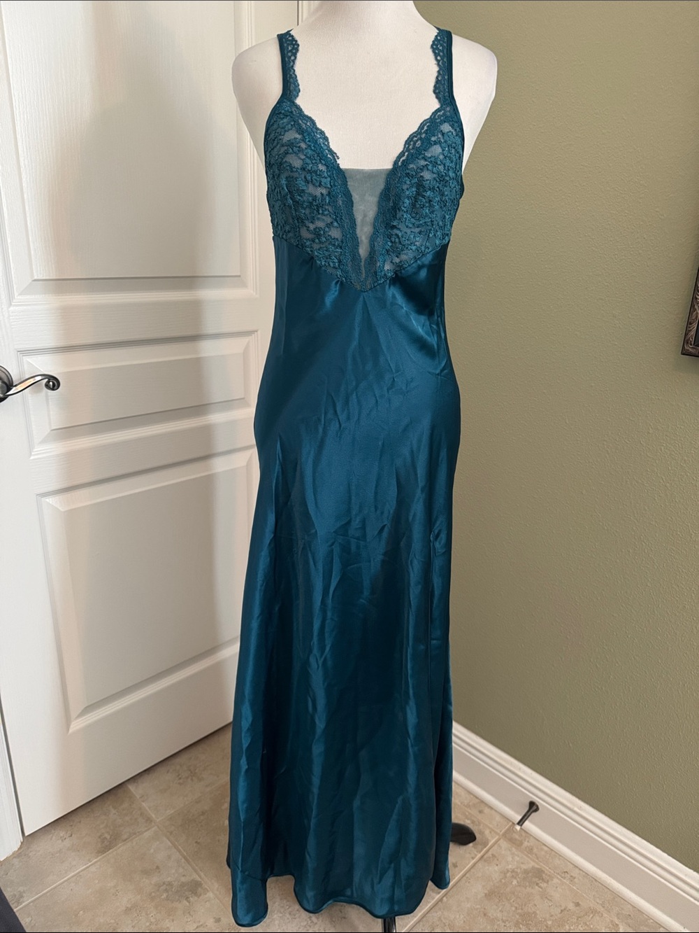 Victoria's Secret Teal Lace-Trim Satin Slip Dress